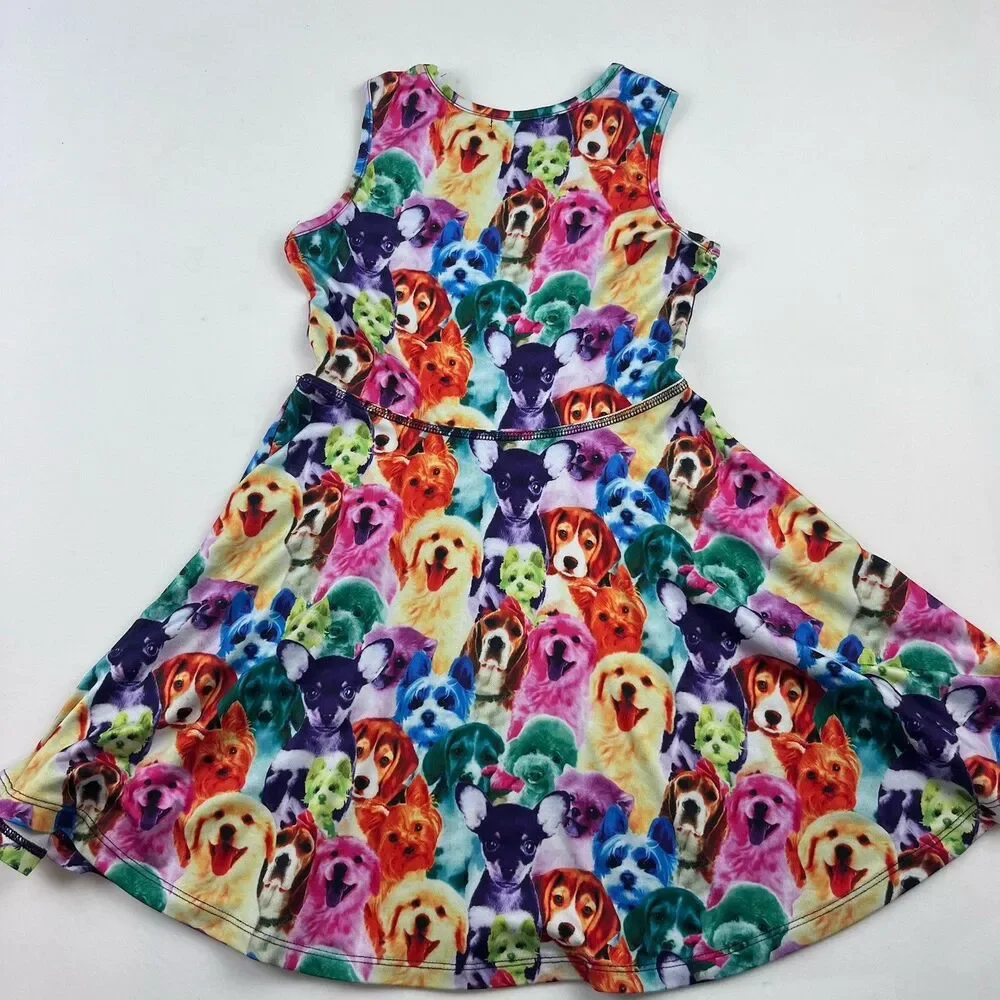 Girls Rainbow Dog Sleeveless Skater Dress JXstar Size 6-7 Years 130 Colorful Pup